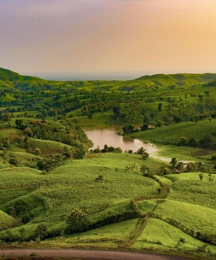 Luxury lakeside landscape of Banswara with islands and sunset