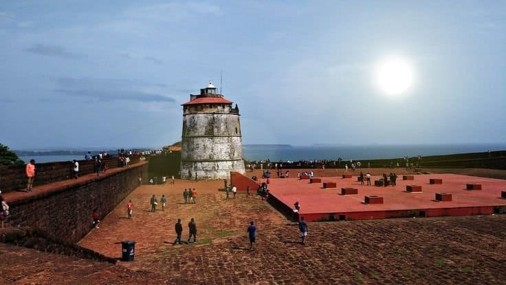 Historic 17th-century Portuguese fortress Fort Aguada overlooking the Arabian Sea in North Goa