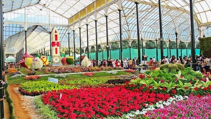 Lalbagh Botanical Garden glasshouse in Bangalore during a South India tour