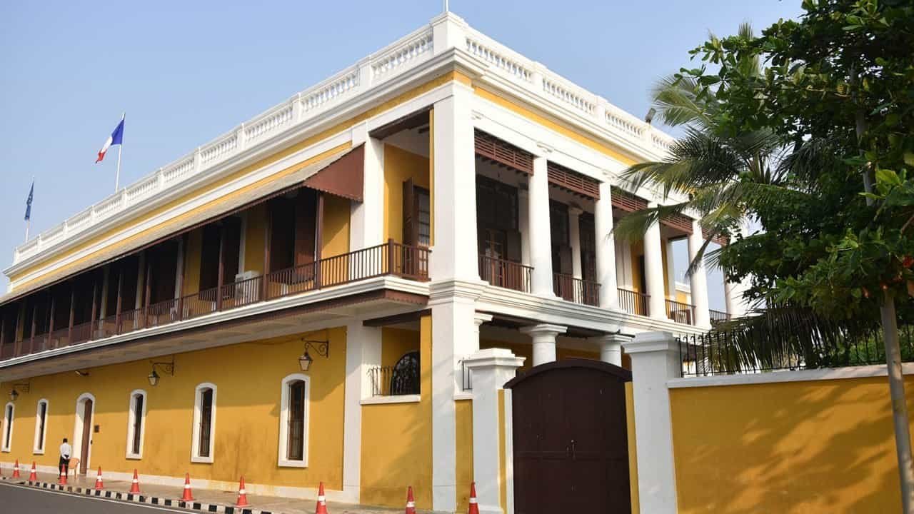 Colonial French Quarter streets and mustard yellow architecture in Pondicherry