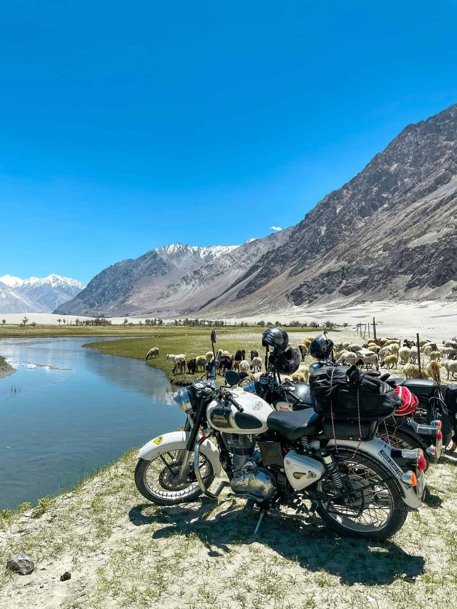 Motorcycle rider in the Himalayas, India